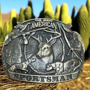 American Sportsman🔥Bow Hunting Bird Dog 1980 Solid Brass Vintage Western Buckle